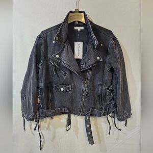 12th Tribe Black Denim Biker Jacket